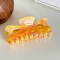 Eleganter großer hohler Herz Haarklammer mit buntem Bernstein Schildpatt Muster - 11.5CM / Blumiges Orange