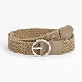 Women's khaki braided elastic waist belt featuring a classic silver round buckle - Khaki