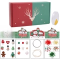 Christmas DIY jewelry kit with red green glass beads and holiday charms for bracelet making - Festive DIY All-in-one Set