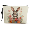 Beige canvas Easter cosmetic bag with watercolor bunny and floral print and black zipper - Gift Box Floral Bunny Style (款式3)