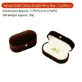 Brown velvet single ring box with gold buckle closure and compact oval design - Single Ring Box / 7.5*4*3.5cm / Brown