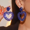 Sparkling dark blue heart crystal drop earrings with silver alloy hooks for women - Blue Heart