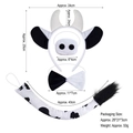 4-piece plush cow costume set including cow ears headband, nose, bowtie, and long tail - Soft Black White Cow