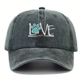 Berretto da baseball unisex grigio scuro lavato con LOVE e stampa zampa di teal - Verde Militare