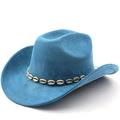 Dettaglio decorazione con conchiglie e trama scamosciata su cappello azzurro - M (56-58cm) / Blu Lago
