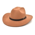 Classic brown wool felt fedora hat with wide brim and leather band shown at a 45-degree angle - M (56-58cm) / Khaki