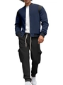 Set sportivo uomo con giacca varsity blu scuro, pantaloni cargo neri e scarpe bianche - S / Blu Notte & Nero