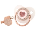 Pink heart crown pacifier with matching rose gold rhinestone clip in white silicone - Rose Gold White Heart
