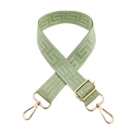 Detail of light green bag strap featuring a geometric Greek key pattern and gold hardware - Bean Green