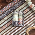 Vintage floral washi tape set with botanical patterns for DIY journaling in gift box - Qingzhi Lanzhou (Blue Floral)