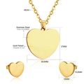 Detailed size specifications for gold-plated heart necklace and stud earrings set - Gold (SE120901G)