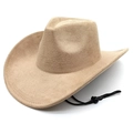 Klassischer khakifarbener Cowboyhut aus Wildlederimitat mit verstellbarem Kinnriemen - M(56-58cm) / Camel