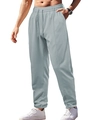 Detail of light grey drawstring waist and vertical stitching on men's casual trousers - Fog Blue