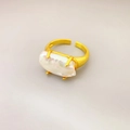 Vintage gold open ring featuring a natural Baroque cultured pearl for elegant styling - Adjustable Open / Gold
