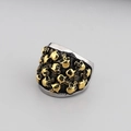 Vintage Silber und Gold Totenkopfring für Herren mit feiner gotischer Schnitzerei - US 8 / Bicolor Gold & Silber Totenköpfe (KR39472-OT)