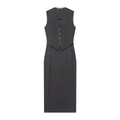 Women's V-neck sleeveless dark grey midi dress with decorative gold buttons on a white background - S / Dark Gray