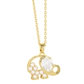 Charming golden elephant necklace with white faux pearls and teardrop zirconia pendant - White