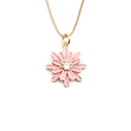 Elegant gold necklace with a pink daisy enamel pendant and a clear sparkling gemstone - Pink