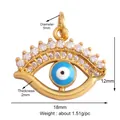 Macro shot of evil eye pendant with zircon stones and precise 18mm by 12mm dimensions - Sky Blue Evil Eye
