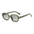 Retro oval sunglasses with thick olive green frames and dark grey gradient lenses - Green Frame Gradient Green Lens (C7)