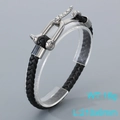 Men's braided black leather bracelet with silver horseshoe clasp, 210x8mm size - Style A Steel (KB205365-JR)