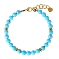 Handmade bracelet with 6mm turquoise beads and gold-plated stainless steel clasp - Turquoise/Stainless Steel