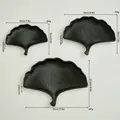 Black ginkgo leaf decorative tray in three sizes with detailed measurements and weights - Three-Piece Set / Black