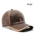 Casquette de baseball rétro café clair en similicuir avec coutures et effet vieilli - Café Clair