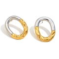 Orecchini a perno ovali irregolari minimalisti in acciaio inossidabile placcati oro 18K - Orecchini a Bottone Ovali Irregolari - Bicolore