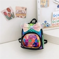 Girl's holographic mini backpack with sequin bow and iridescent rainbow SUMMER design - Black