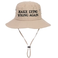 Cappello pescatore kaki con ricamo 'MAKE LYING WRONG AGAIN' e cordino regolabile - Regolabile / Cachi