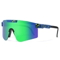 Blue mirrored cycling sunglasses with yellow splatter pattern and oversized lens - Royal Blue Yellow Splatter Green Purple Lens (C12)