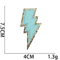 Blauwe chenille bliksemschicht patch met goudkleurige pailletten en maat 7,5x4cm - Lichtblauwe Bliksem (Nr. 17)