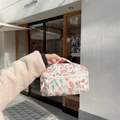 Trousse de maquillage matelassée à fleurs pour femme, pochette de voyage portable avec poignée. - Floral Rose