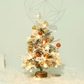Mini Christmas tree with snow effect, gold ornaments, and warm LED lights on wood base - 60cm Gold Decoration Set With Lights