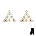 Triangle 18k gold plated pearl stud earrings with zircon crystals for women - Geometric Triangle Style (A)