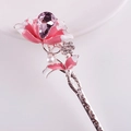 Detailed view of silver hair stick featuring pink enamel flower and purple pear gemstone - Silver Pink White Enamel Flower Pearl (FZ027)