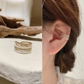 Elegant multi-layer gold ear cuff featuring pearls and rhinestones for non-pierced ears - 30656-Gold Four Layer Pearl Rhinestone Single