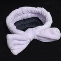 Soft light purple plush headband with bow design for face washing and makeup - Plush Bow Hairband / Light Purple