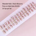 Detail view of pink peach blossom press-on nails in 30 pieces with XS, S, M size options - Peach Blossom Series Style (MY028-T)
