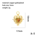 Vintage 18K gold plated copper heart pendant with colorful stone and size marking - Gold Hollow Heart Pendant A-1