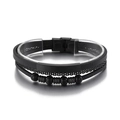 Men's punk multilayer black braided leather bracelet with stainless steel beads and chain - Black Gold Splicing Brushed Style (KB149827-KLHQ) / Black (KB149827-KLHQ)