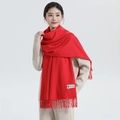 Thick red cashmere scarf with tassels and brand tag for winter warmth and style - Wool Style / 200x70cm / Red