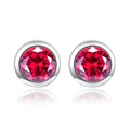 Classic round stud earrings in silver finish featuring vibrant red zircon stones - Red