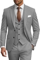 Slim fit men's three-piece wedding suit in light grey including jacket vest and trousers - Gray