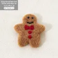 Gingerbread man felt ornament with red bow for Christmas DIY decor, 6.5x8cm size - Gingerbread Man