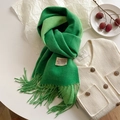 Vibrant green double-sided cashmere-style scarf with fringe and minimalist label - 200x68cm / Fluorescent Green