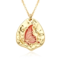 Gold coin pendant necklace with hammered texture and red enamel butterfly charm - E362/Deep Red Coin Butterfly