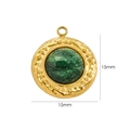 15mm vintage 14K gold plated stainless steel pendant with green natural stone inlay - African Jade