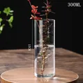 Minimalist 15cm cylindrical glass hydroponic vase with 300ml capacity on wood base - D5.5cm*H15cm (300ML)